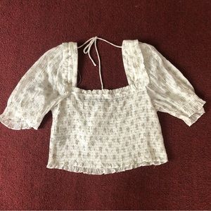 H&M floral puff sleeve smocked crop top L